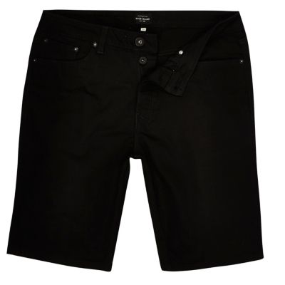 Black slim fit denim shorts